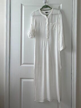 FloryDay White Henley-Style Maxi Shirt Dress / Cover-Up Size Medium